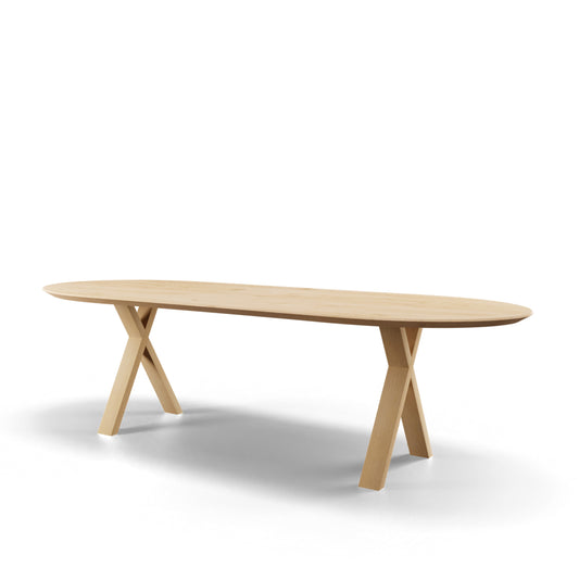 Eettafel Mano halve cirkel met houten poot eiken