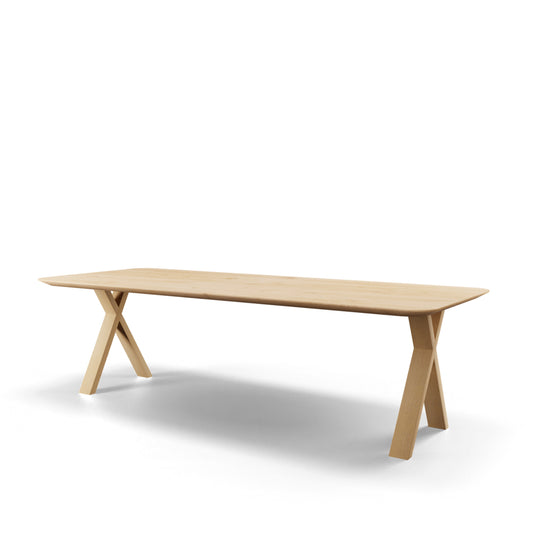 Eettafel Mano rechthoekig met radius met houten poot eiken