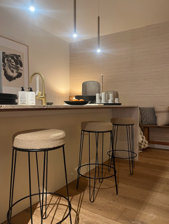 Counterstoel bouclé licht karamel-zwart Ø41x73