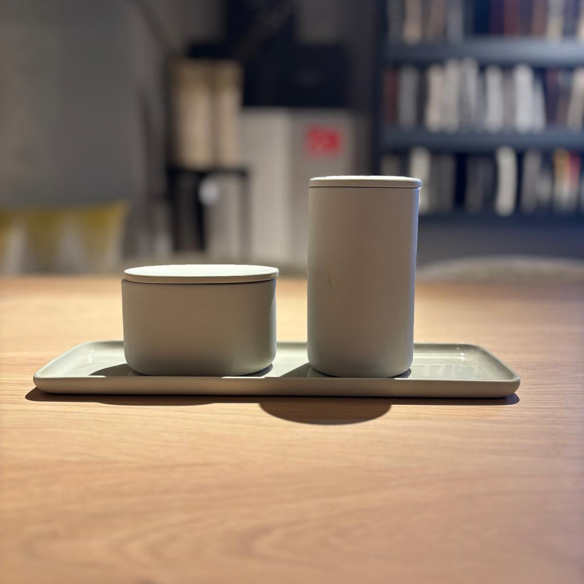 Serax set schaal rechthoekig L met 2x potje beige Cose