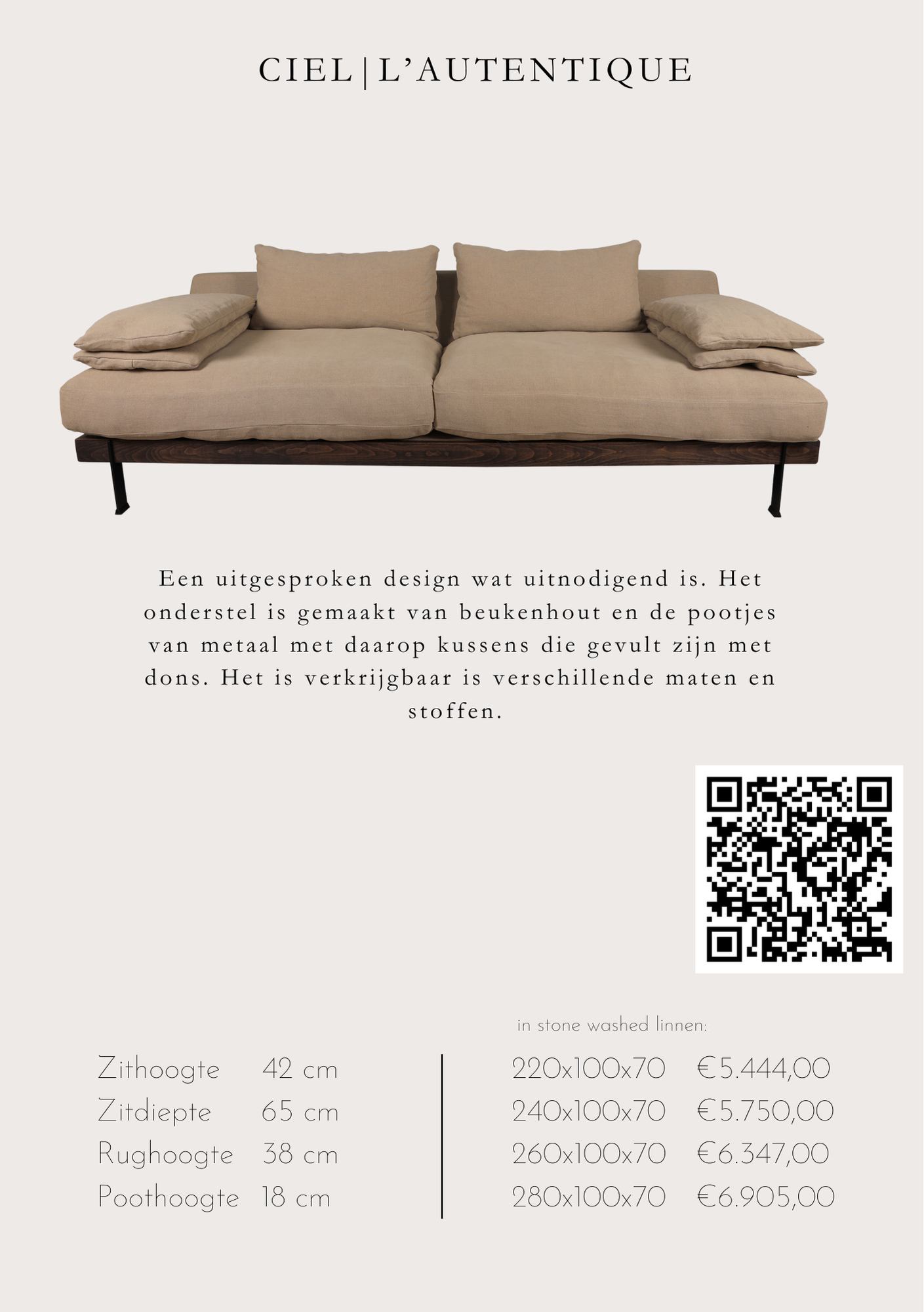 ciel bank van L'authentique sand kleur met hout